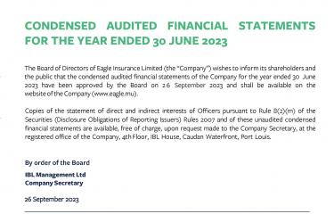 CONDENSED AUDITED FINANCIAL STATEMENTS FOR THE YEAR ENDED 30 JUNE 2023